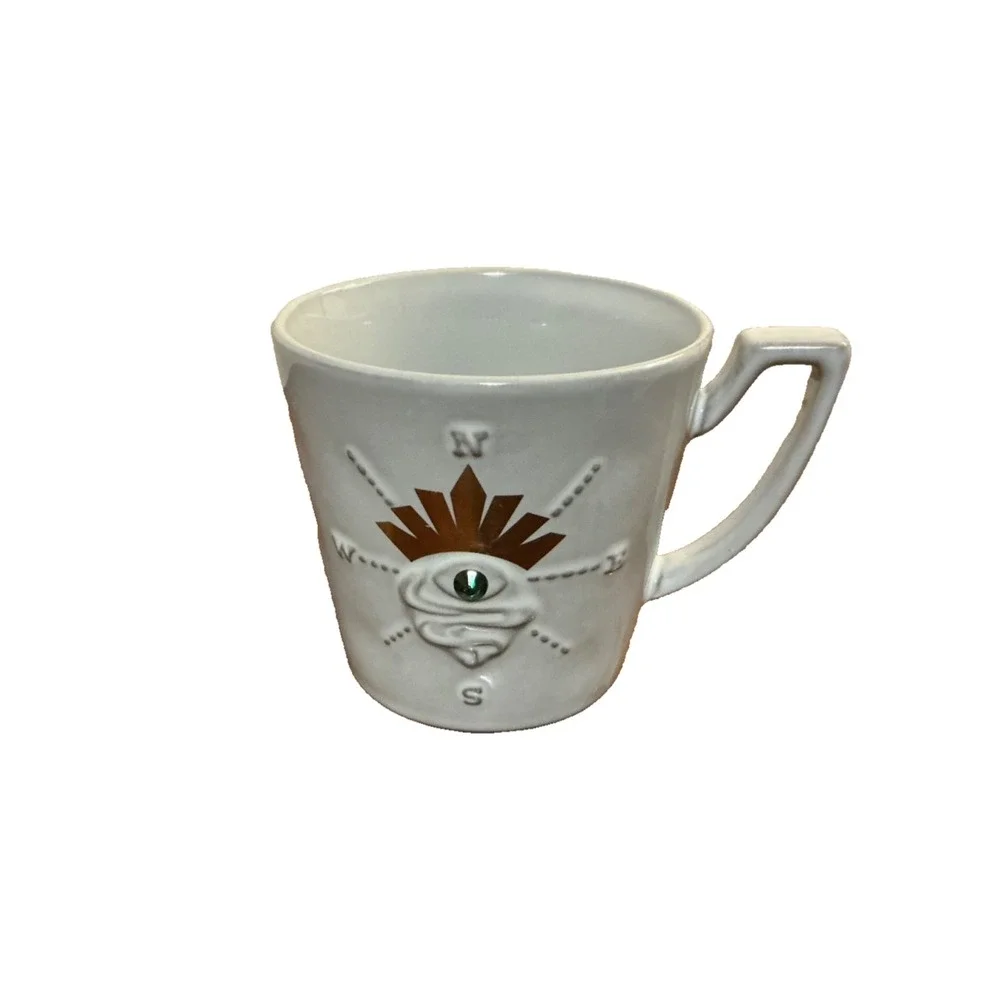 Starbucks Coffee Mug SIRENS EYE 12oz 2014 Gray Compass Green Crystal Gold